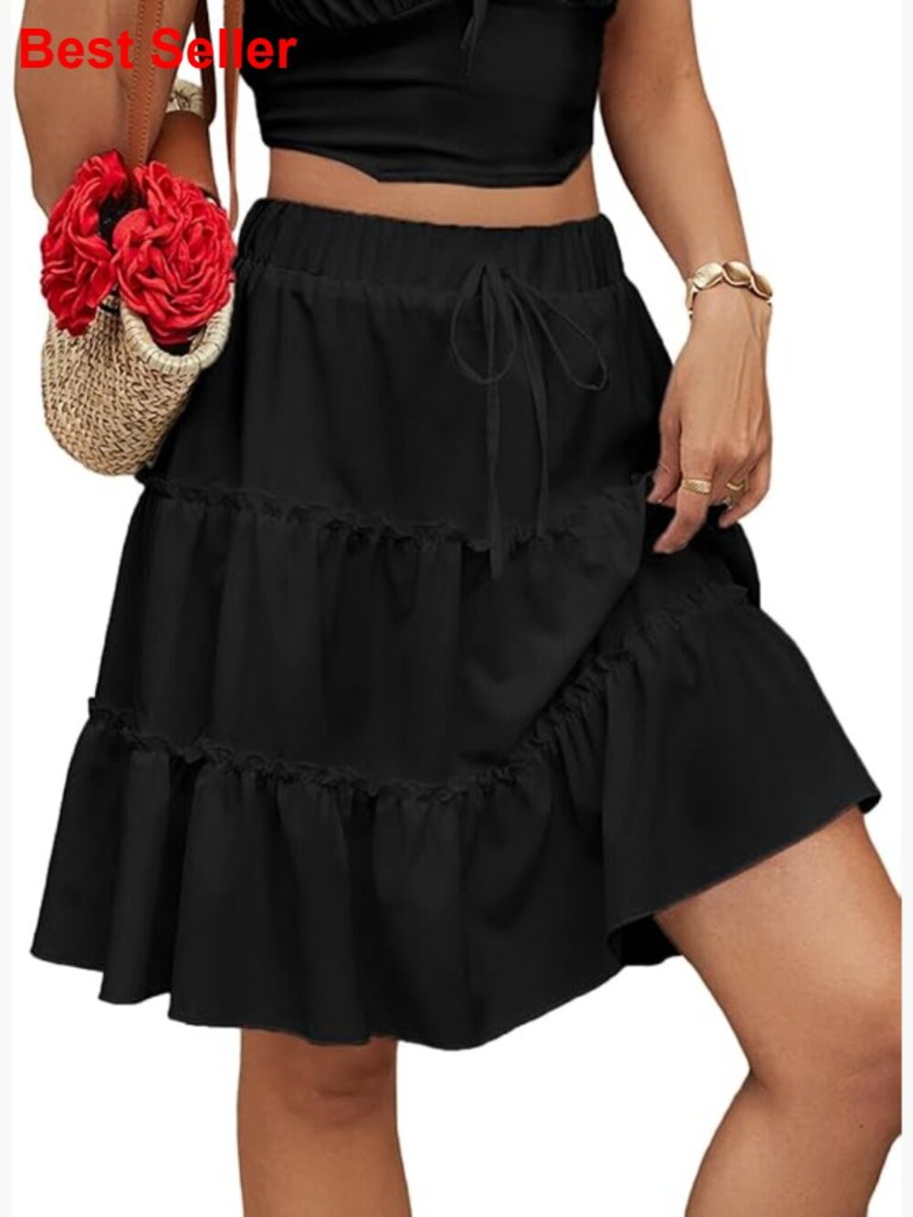 High Elastic Waist Mini Skirt Flowy Ruffle Floral Print A-Line
